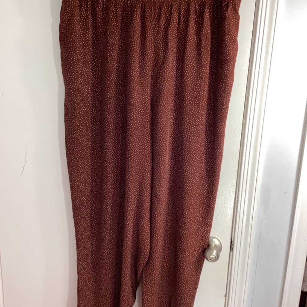 VINTAGE KENNETH MITCHELL WOMAN PLUS 24W RAYON BROWN PANTS WITH TINY POLKA DOTS - Picture 8 of 10
